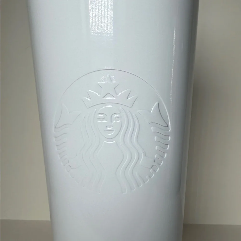 Starbucks 2015 White Embossed Siren SS Cold Cup Venti Rose Gold Lid 24oz NWT